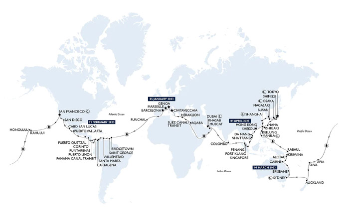 El itinerario de la vuelta al mundo de MSC 2023