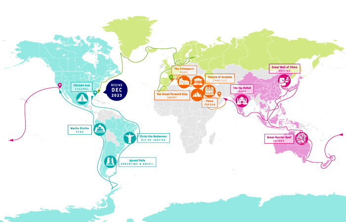 Itinéraire du tour du monde Royal Caribbean 2023