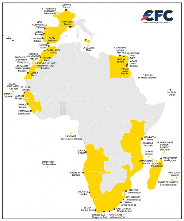 Itinéraire du tour du monde ou grand voyage 2025 de CFC